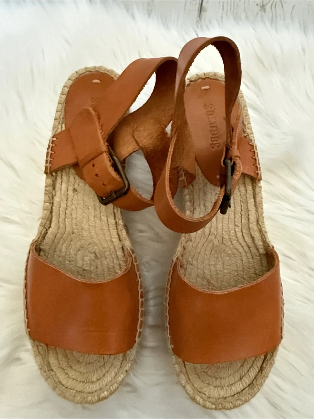 Soludos Tan Leather Espadrille Sandal with Ankle Strap Size 8